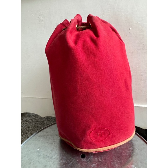 Hermès Paris Polochon Red Canvas Drawstring Bucket Bag Purse Shoulder Bag - Picture 1 of 7